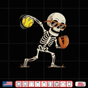 Design Skeleton Throwing Softball Halloween Sports Players Costume Shirt