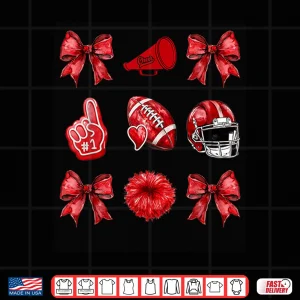 Design Cute Coquette Bow Game Day American Football Player Coaches Shirt