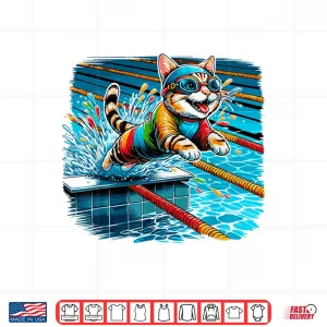 Design Funny Cat Swimmer Swimming Swim Coach Swimmer Cat Lover Shirt