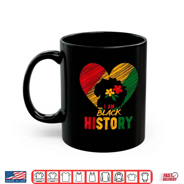 Mug Black History Month African Pride Heart Love Melanin Women Shirt