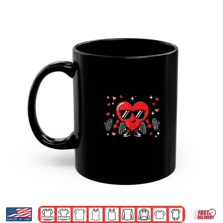 Mug Valentines Day Gym Heart Dumbbells Workout Women Men Kids Shirt