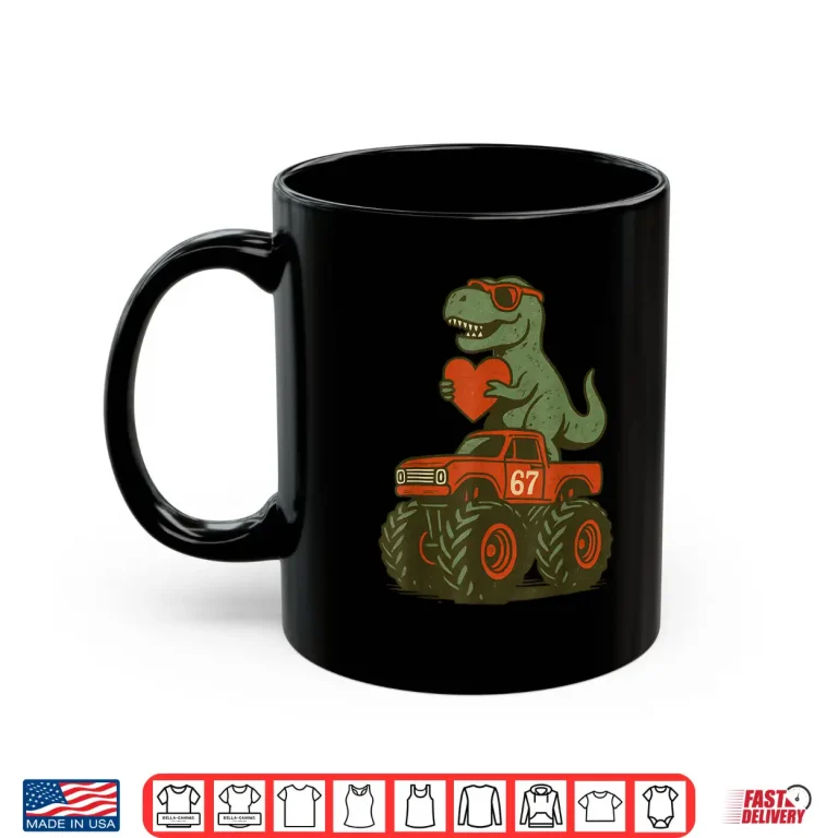 Mug Valentines Day Trex Dinosaur Dino Riding Truck Retro Vintage Shirt