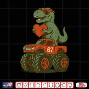 Design Valentines Day Trex Dinosaur Dino Riding Truck Retro Vintage Shirt