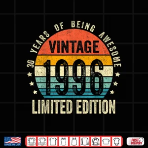 Design Vintage 1996 30Th Birthday Gift Men Women 30 Years Old Shirt