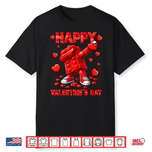 Dabbing Building Blocks Brick Valentines Day Heart Kids Boys Shirt