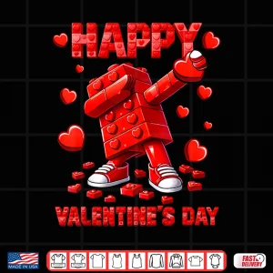 Design Dabbing Building Blocks Brick Valentines Day Heart Kids Boys Shirt