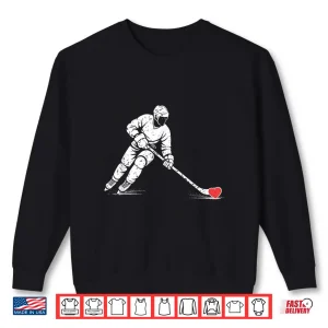 Sweatshirt Valentines Day Ice Hockey Silhouette Heart Love Men Boys Shirt