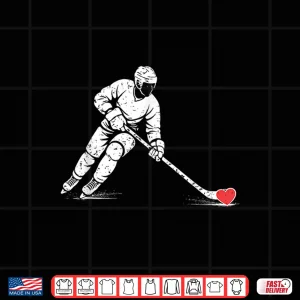 Design Valentines Day Ice Hockey Silhouette Heart Love Men Boys Shirt