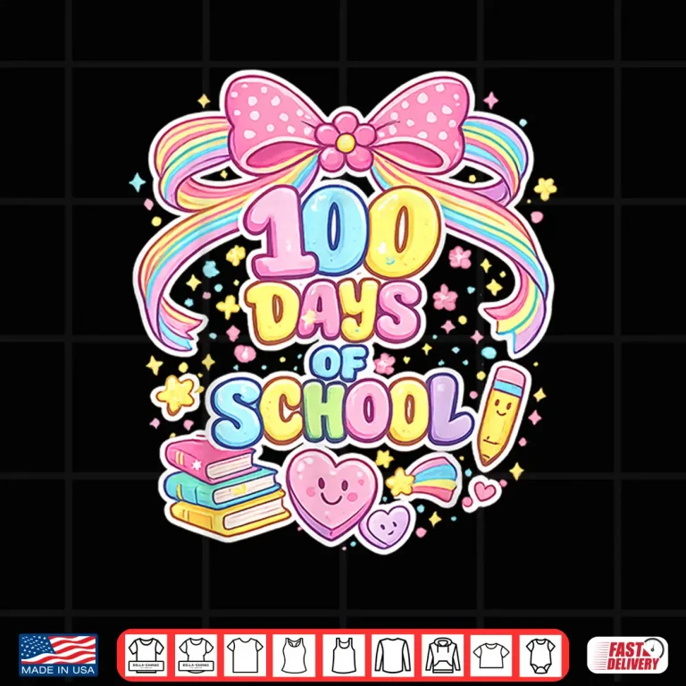 Design 100Th Day Of School 100 Days Teacher Coquette Bow Girl Shirt