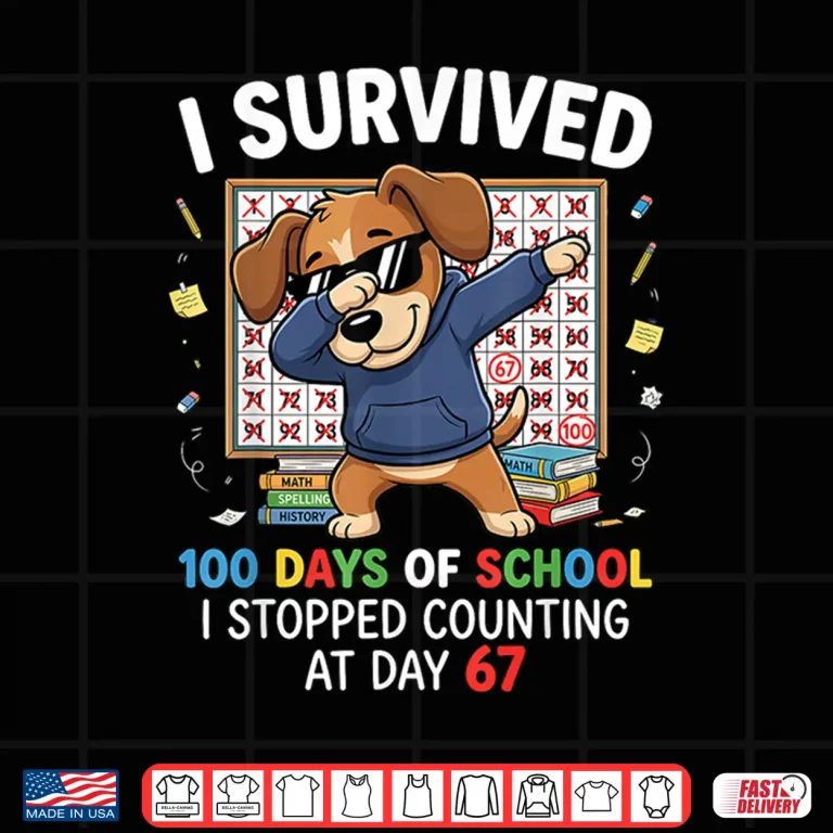 Design 100 Days Of School 67 Humor Dabbing Dog Students Teachers Shirt