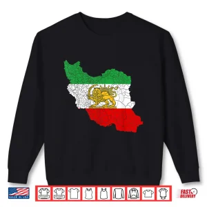 Sweatshirt Iran Map With Lion And Sun Emblem Vintage Persian Heritage Shirt