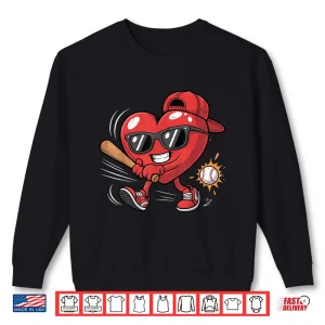 Sweatshirt Valentines Day Heart Playing Baseball Boys Men Kids Girls Shirt
