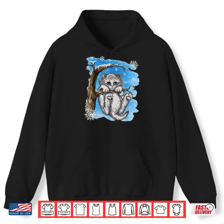 Hoodie Hang In There Baby Cat In Snow Shirt