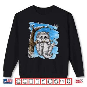 Sweatshirt Hang In There Baby Cat In Snow Shirt