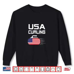 Sweatshirt Curling Usa Support Team American Flag Winter Sports Lovers Premium Tri Blend Shirt