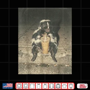 Design Funny Skunk Drinking Iced Coffee Meme Trash Animal Graphic Shirt