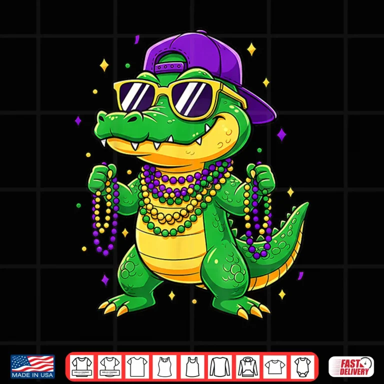 Design Mardigator Funny Mardi Gras Alligator Outfit Men Boys Kids Shirt