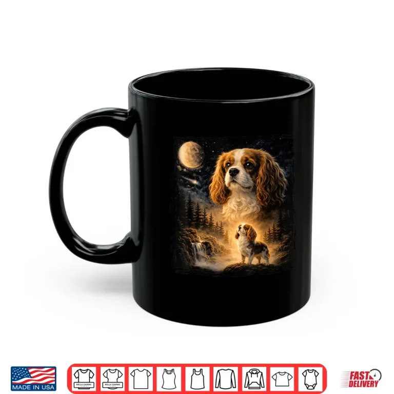 Mug Retro 90S Cavalier King Charles Spaniel Howling At The Moon Shirt