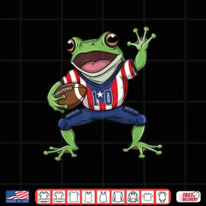 Design Funny Coqui Frog Puerto Rico Flag Football Boricua Shirt