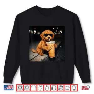 Sweatshirt Goldendoodle Drinking Iced Coffee Animal Meme Humor Shirt