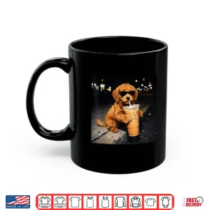 Mug Goldendoodle Drinking Iced Coffee Animal Meme Humor Shirt