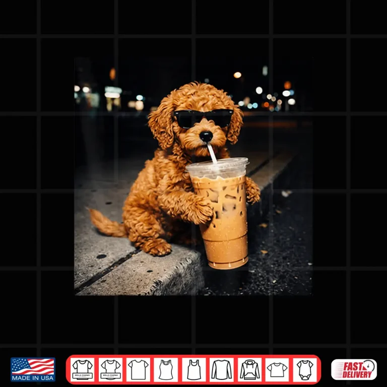 Design Goldendoodle Drinking Iced Coffee Animal Meme Humor Shirt