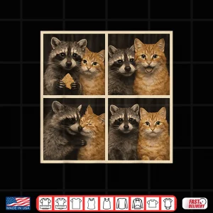 Design Orange Cat And Raccoon Photobooth Selfie Valentine Shirt