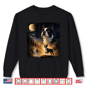 Sweatshirt Vintage 90S Boston Terrier Howling At The Moon Shirt