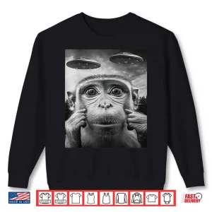 Sweatshirt Funny Animal Monkey Selfie With UFOs Alien Graphic Shirt 1