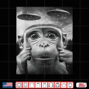 Design Funny Animal Monkey Selfie With UFOs Alien Graphic Shirt 1
