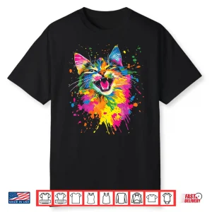 Design With A Cat On It Vintage Rainbow Cat Shirt
