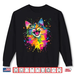 Sweatshirt Design With A Cat On It Vintage Rainbow Cat Shirt