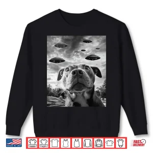 Sweatshirt Funny Dog Pitbull Selfie With UFOs Alien Novelty Shirt