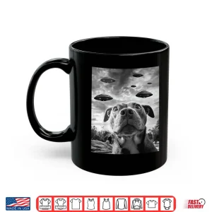 Mug Funny Dog Pitbull Selfie With UFOs Alien Novelty Shirt