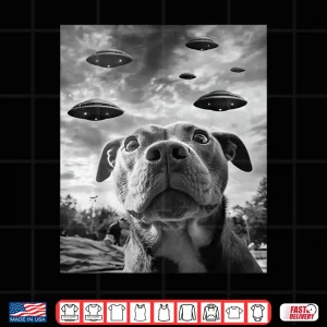 Design Funny Dog Pitbull Selfie With UFOs Alien Novelty Shirt