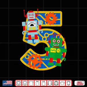 Design 5Th Birthday Boy 5 Year Old Little Robot Robotics Engineer Shirt