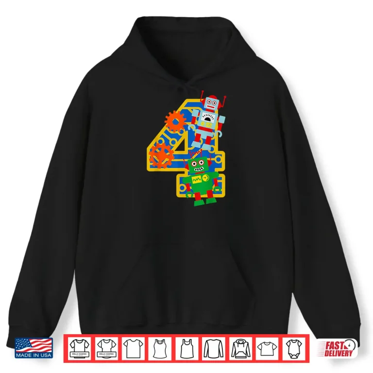 Hoodie 4Th Birthday Boy 4 Year Old Little Robot Robotics Engineer Shirt