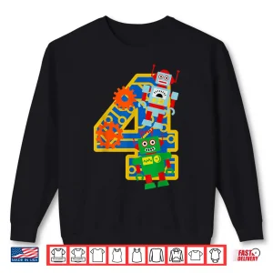 Sweatshirt 4Th Birthday Boy 4 Year Old Little Robot Robotics Engineer Shirt