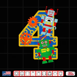 Design 4Th Birthday Boy 4 Year Old Little Robot Robotics Engineer Shirt