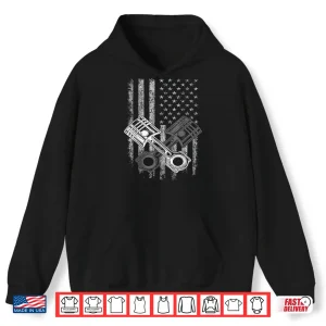 Hoodie Car Mechanic Piston Us Flag Auto Engine Patriot Garage Guy Shirt