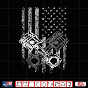 Design Car Mechanic Piston Us Flag Auto Engine Patriot Garage Guy Shirt