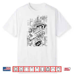 Engine Drawing Engineer Works Blocks And Mechanic Car Engine Shirt