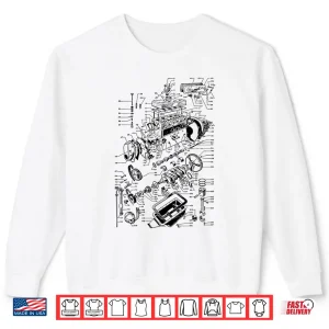 Sweatshirt Engine Drawing Engineer Works Blocks And Mechanic Car Engine Shirt