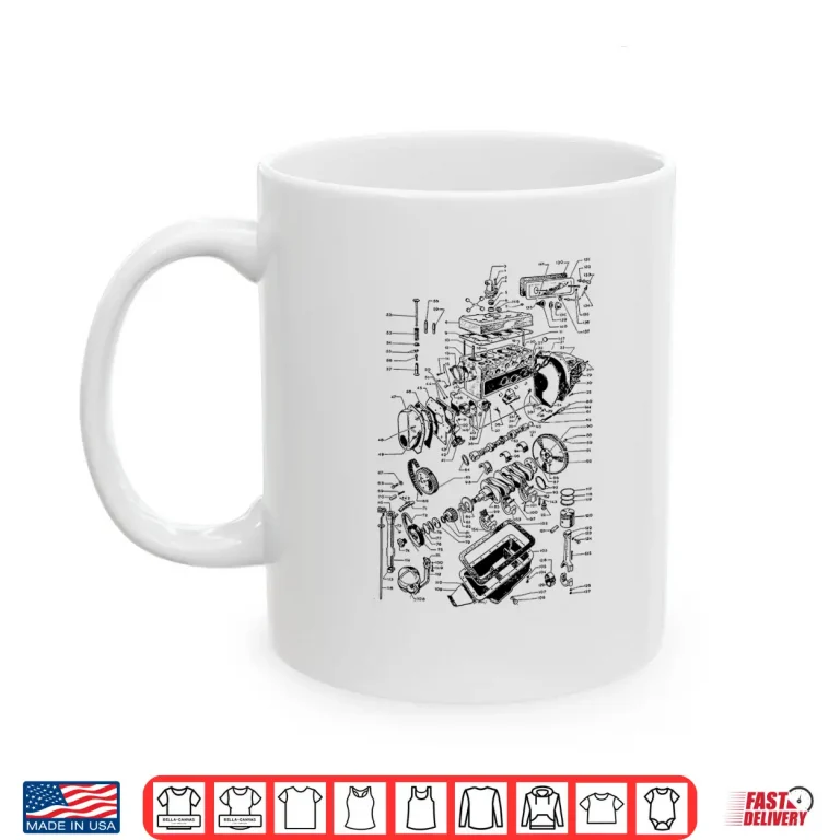 Mug Engine Drawing Engineer Works Blocks And Mechanic Car Engine Shirt