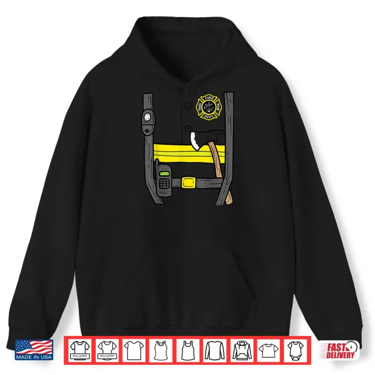 Hoodie Firefighter Fireman Easy Lazy DIY Halloween Costume Shirt