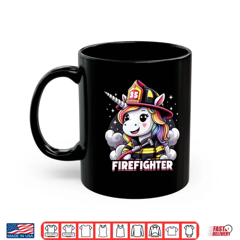Mug Firefighter Unicorn Kids Girls Rainbow Firefighting Shirt