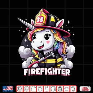Design Firefighter Unicorn Kids Girls Rainbow Firefighting Shirt