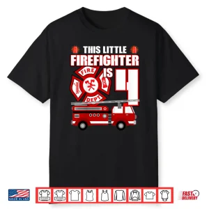 Kids 4 Year Old Firefighter Birthday Fire Truck 4Th Gift Shirt