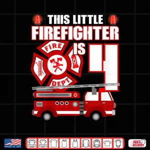 Design Kids 4 Year Old Firefighter Birthday Fire Truck 4Th Gift Shirt