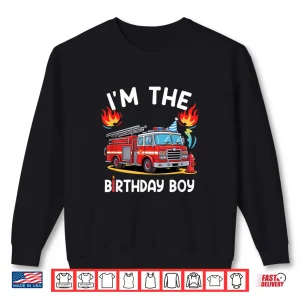 Sweatshirt Kids Birthday Boy Fire Truck Firefighter Bday Party Theme Shirt